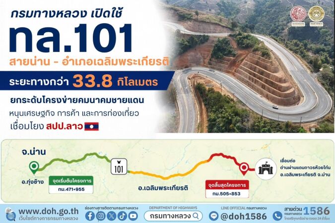 กรมทางหลวงเปิดใช้ ทล.101 สายน่าน–อำเภอเฉลิมพระเกียรติ